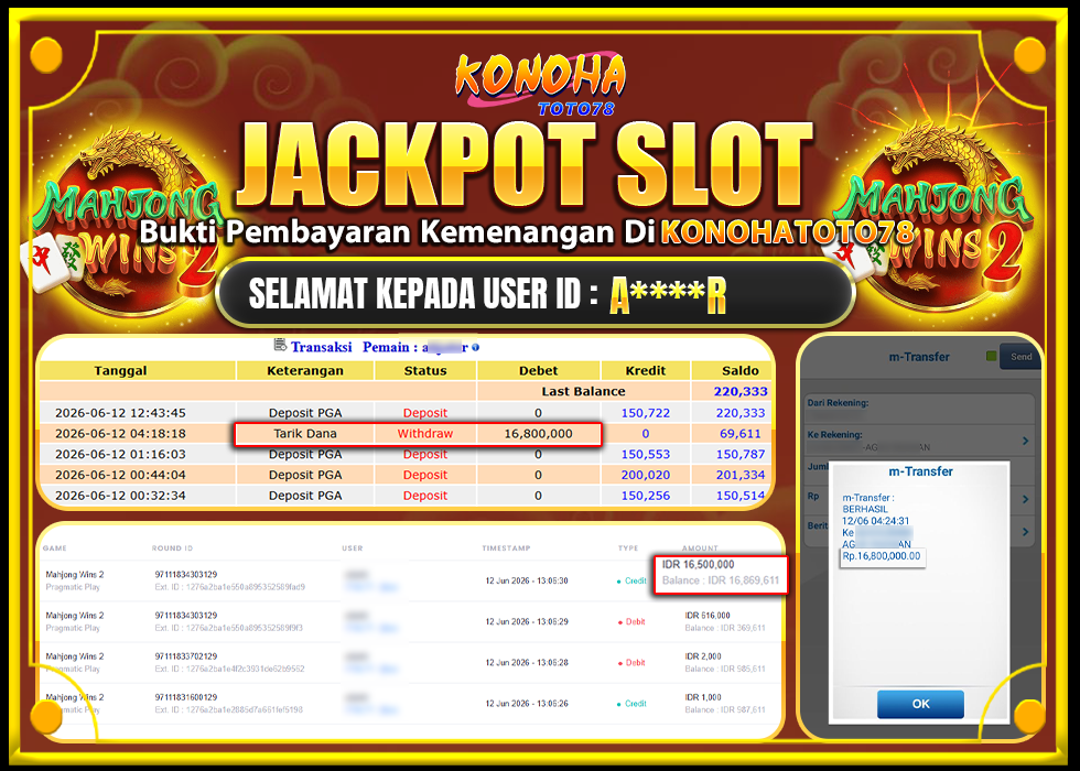 KONOHATOTO78 JACKPOT MAHJONG WINS 2 Rp.Rp.16.800.000,- LUNAS